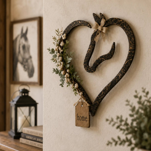 🐎🏠Rustic Horse Heart Wall Decor with Greenery – Farmhouse Equestrian Home Accent
