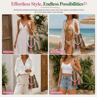 🏆👜 Limited-Time Sale: 49% OFF 🌴 Boho Striped Knit Bucket Handbag for Women – Handmade Summer Beach Shoulder Bag