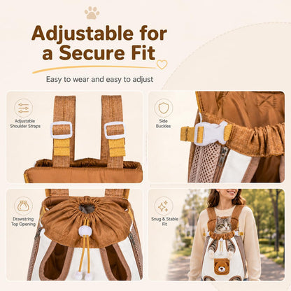 🎉Cute Bear Design Front Pet Carrier Backpack, Breathable Adjustable Hands-Free Travel Chest Bag for Cats Small Dogs Walking Shopping Vet Visits