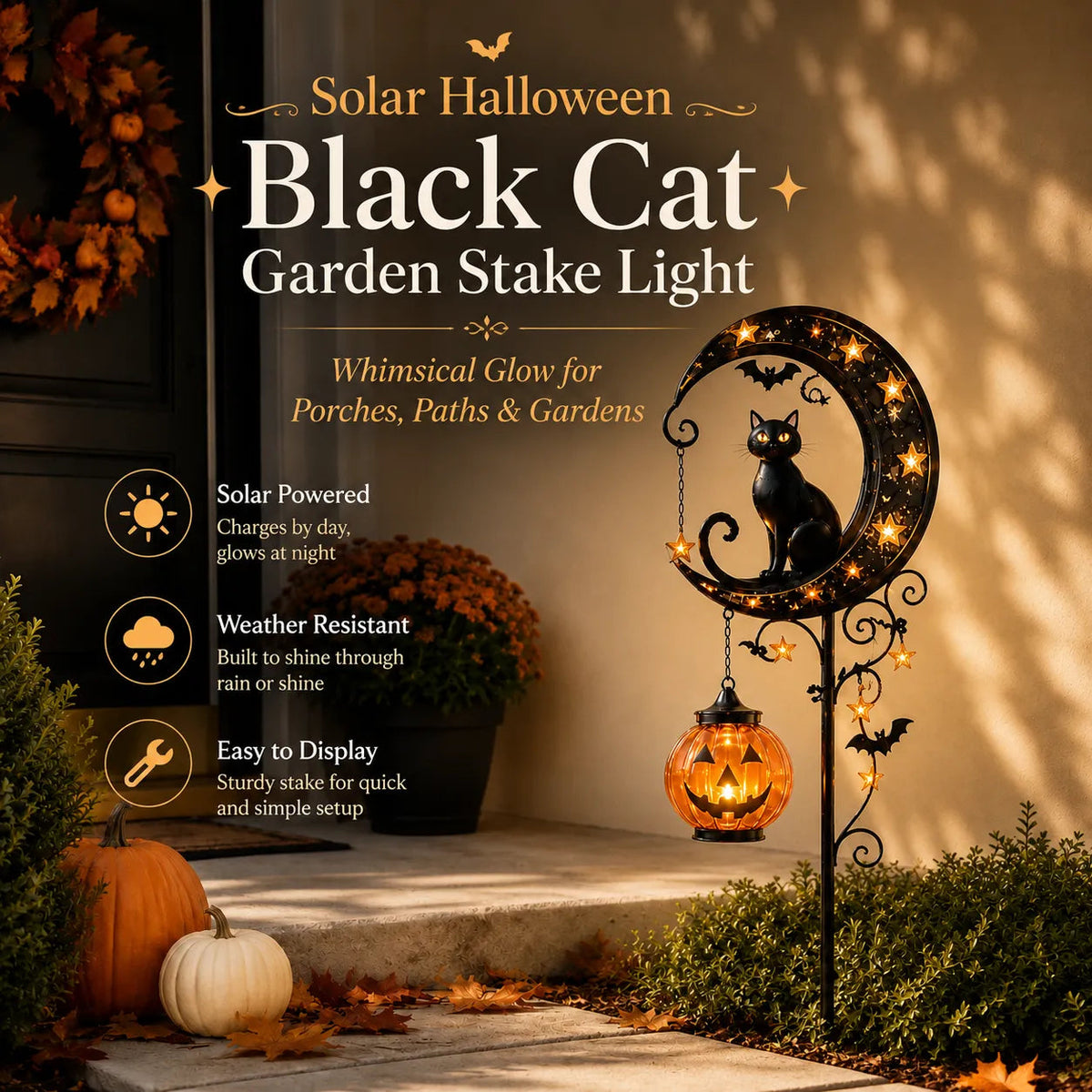 🔥Summer Sale 49% OFF🔥 - 🎃Solar Halloween Black Cat Garden Stake Light