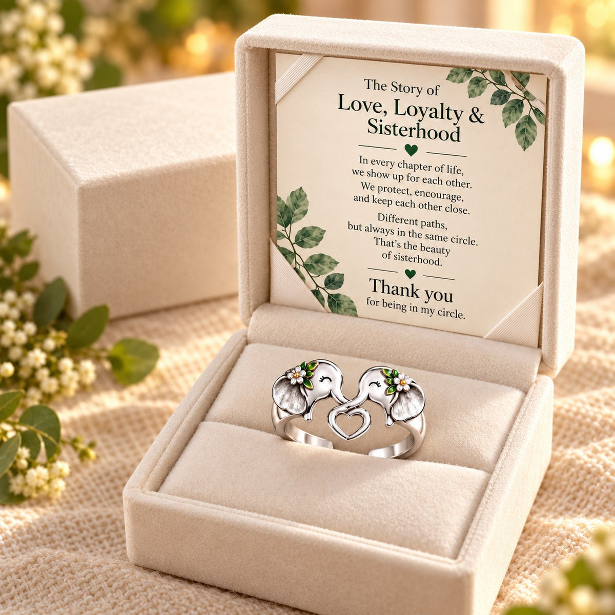 🐘 Pure Silver Elephant Heart Ring – Meaningful Sisterhood & Best Friend Gift