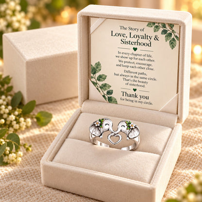 🐘 Pure Silver Elephant Heart Ring – Meaningful Sisterhood & Best Friend Gift