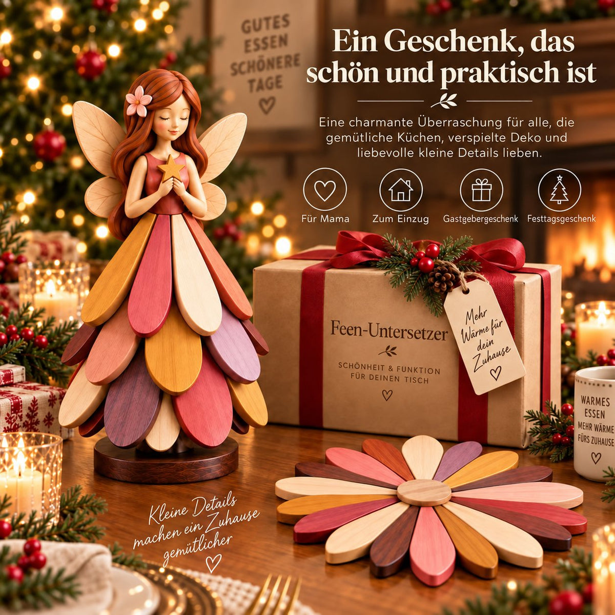 🧚 Fairy Blossom Coaster - Foldable fairy decoration & heat-resistant table protector