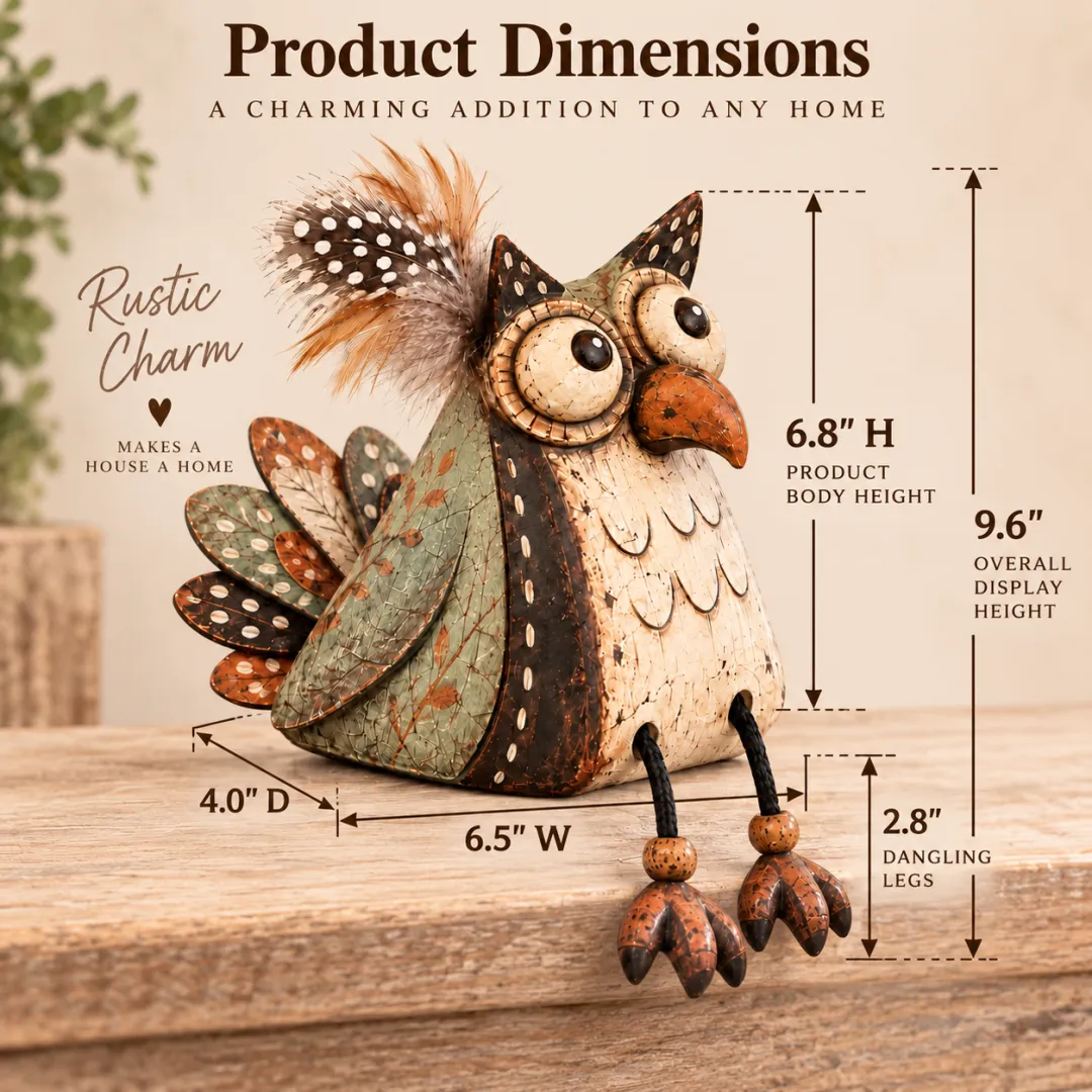 Rustic Owl Shelf Sitter Decor with Dangling Legs