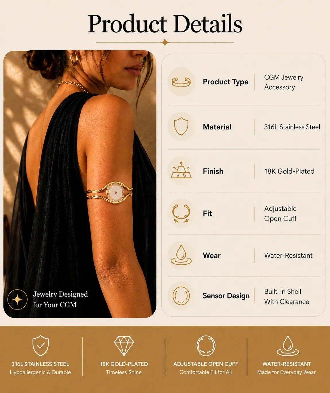 🔥Last Day Only＄12.99🔥Sensor Armband – Adjustable Jewelry‑Style Holder for Compatible Sensors