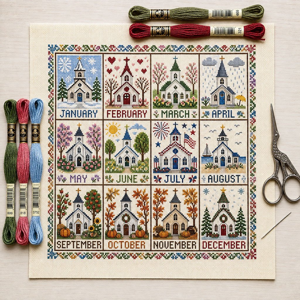🔥LAST DAY48% OFF -🏡 12-Month Seasons & Holidays Cross Stitch Kit — Relaxing DIY Craft Project for Beginners & Craft Lovers