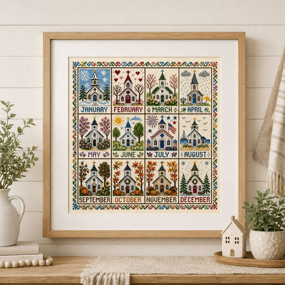 🔥LAST DAY48% OFF -🏡 12-Month Seasons & Holidays Cross Stitch Kit — Relaxing DIY Craft Project for Beginners & Craft Lovers