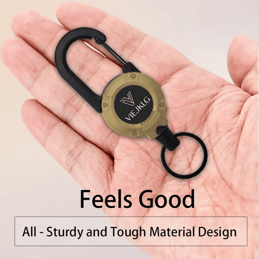 🏆Keychain with retractable carabiner 🎣 – 65 cm steel lanyard, sturdy badge holder, lightweight EDC accessory for keys, ID cards, and outdoor use