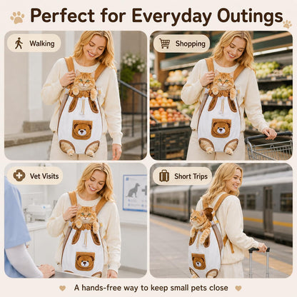 🎉Cute Bear Design Front Pet Carrier Backpack, Breathable Adjustable Hands-Free Travel Chest Bag for Cats Small Dogs Walking Shopping Vet Visits