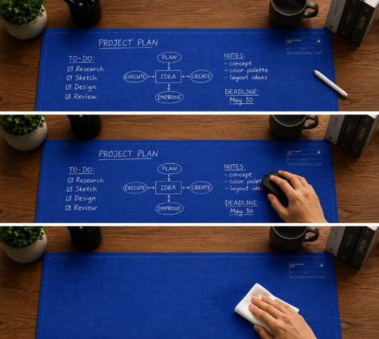 🤩The Blueprint Deskmat Includes the Blueprint Marker💻✏️ A Double-Sided Deskmat to Draw, Erase & Redraw As Needed. 🎁