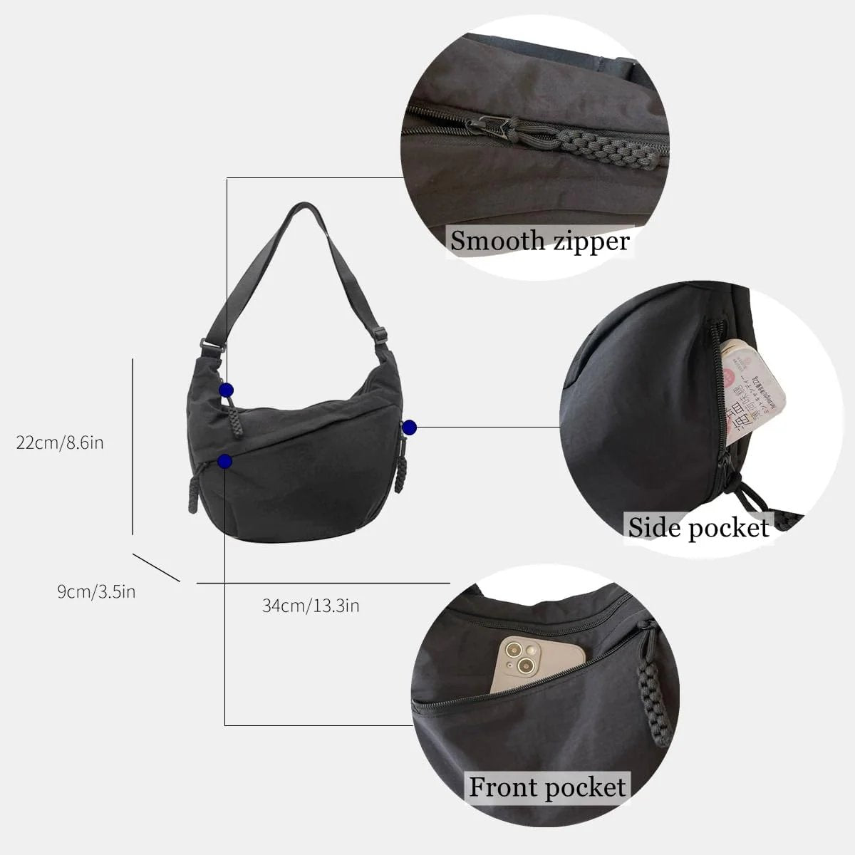 Designer Direct Sales👜Women's Fashion Plain Color Nylon Crossbody Hobo Bag