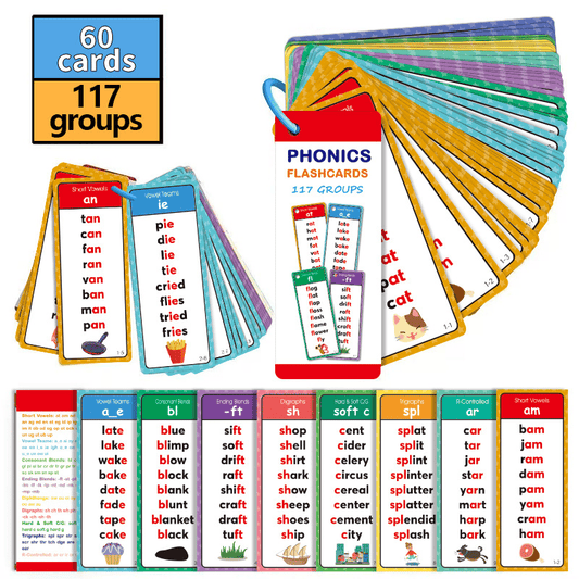 Phonics Word Cards 117 Sound Groups 900+ Rhyming Words Preschool English Discovery Joy