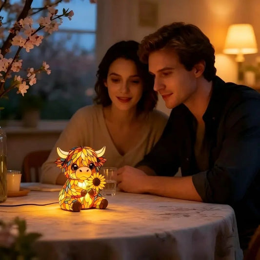 ✨ Creative Highland Cow LED Night Light, Home Cartoon Animal Resin Figurine, Cute Decorative Lamp for Kids' Room & Living Area, Table Bedside Lamp, USB Powered Lamp