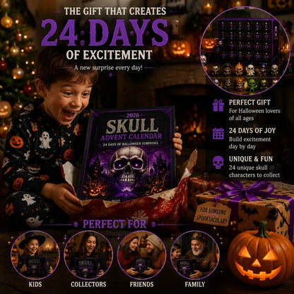 ⏳ Last Day 49% OFF – 💀 2026 Skull Halloween Advent Calendar | 24 Unique Collectible Skull Characters with Vampire, Pirate, Wizard & Monster Designs 🎃