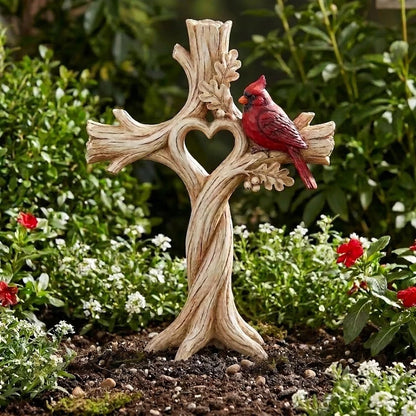 🔥🔥Cardinal Heart Tree Cross – Hand-Carved Solid Wood Decor