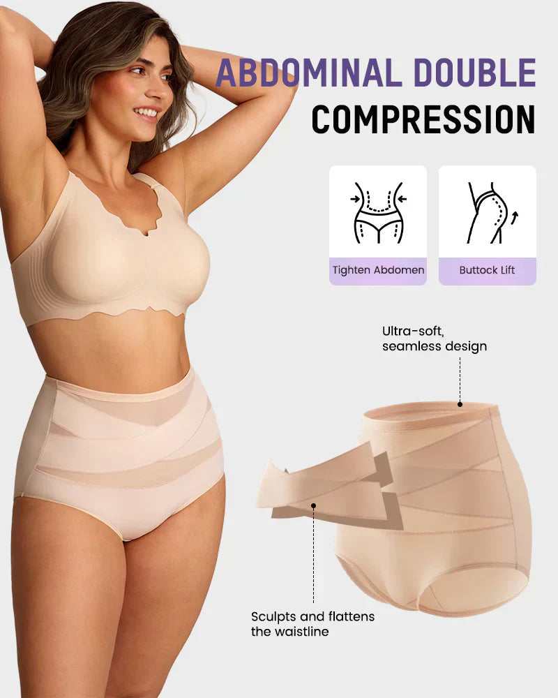 🌸 Last Day Special Price £9.99 ! 🔥Plus-Size High-Waist Cross Tummy Control Panties