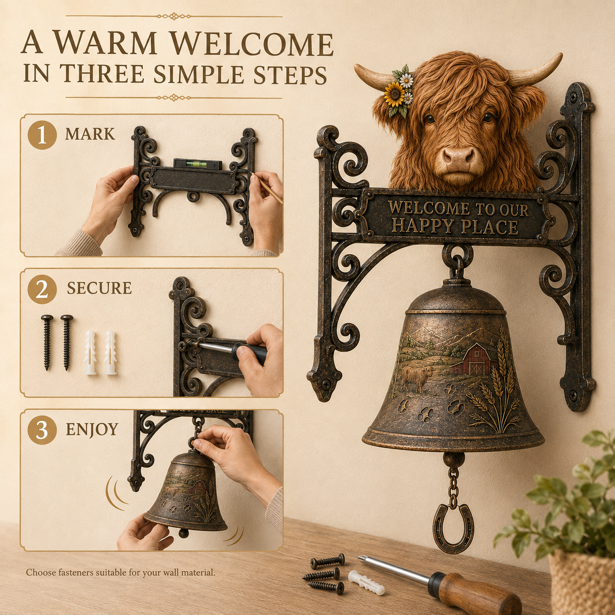 🎅 2026 Christmas Gift 49% Off--🐂Highland Cow Farmhouse Welcome Bell🔔