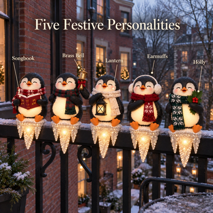 Lighted Penguin Icicle Window Ledge Set