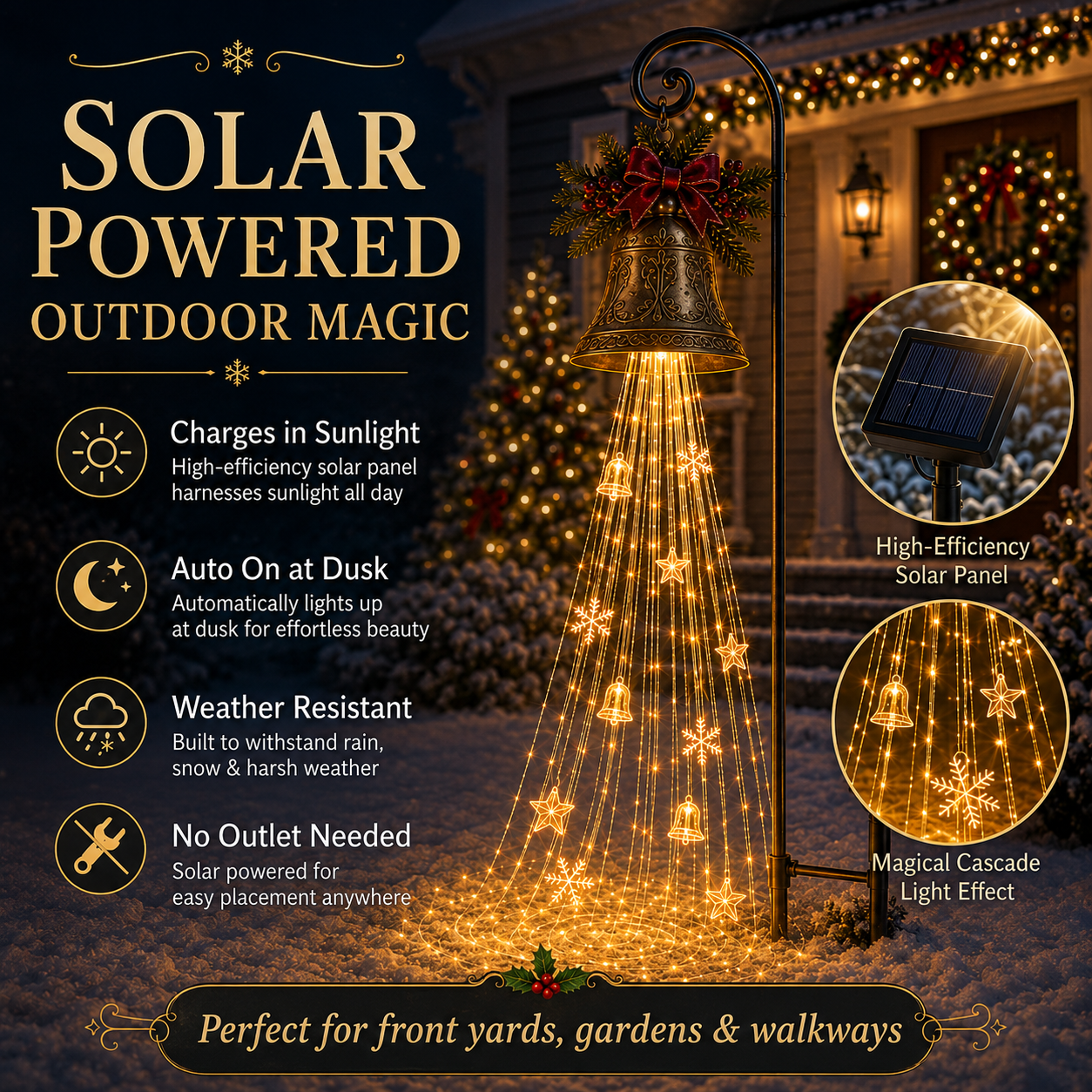 🔥Hot Sale 49% OFF🎄 Christmas Bell Cascade Solar Yard Light✨