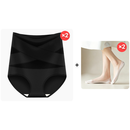 🌸 Last Day Special Price £9.99 ! 🔥Plus-Size High-Waist Cross Tummy Control Panties