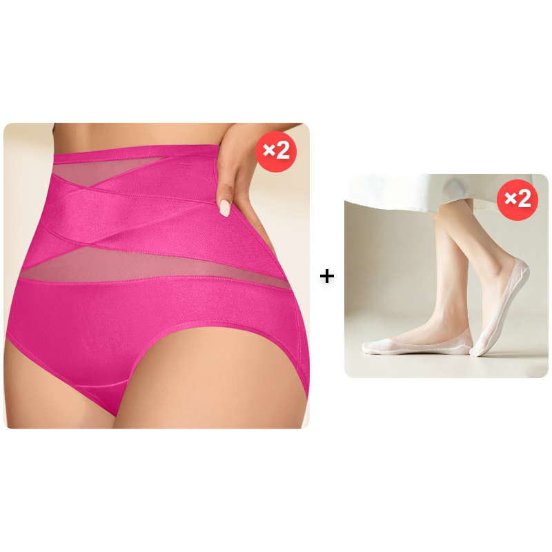 🌸 Last Day Special Price £9.99 ! 🔥Plus-Size High-Waist Cross Tummy Control Panties