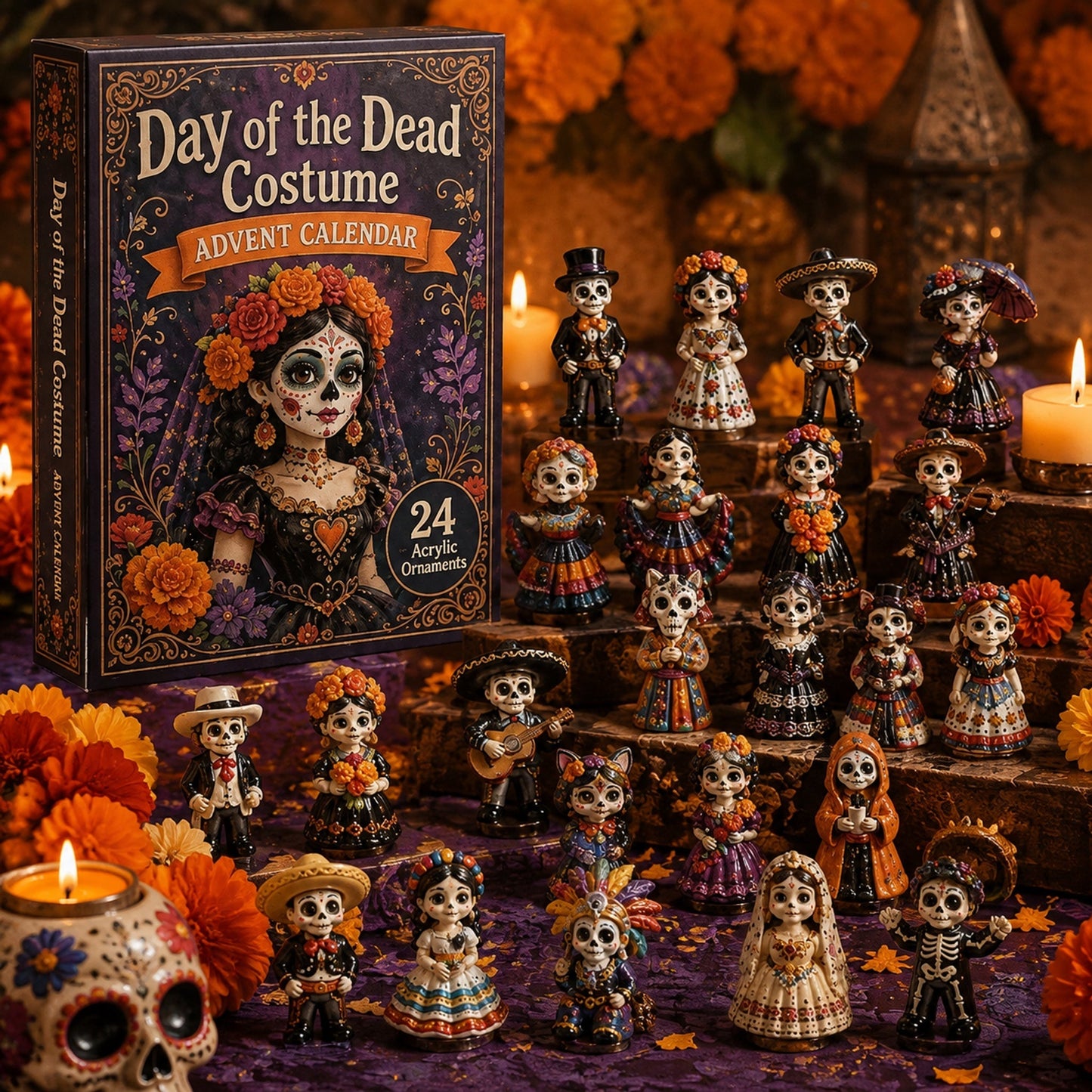 High-quality miniature model✨2026 Day of the Dead Advent Calendar – 24 Days of Mystery Collectible Figurines, Sugar Skull Characters & Festive Holiday Surprises