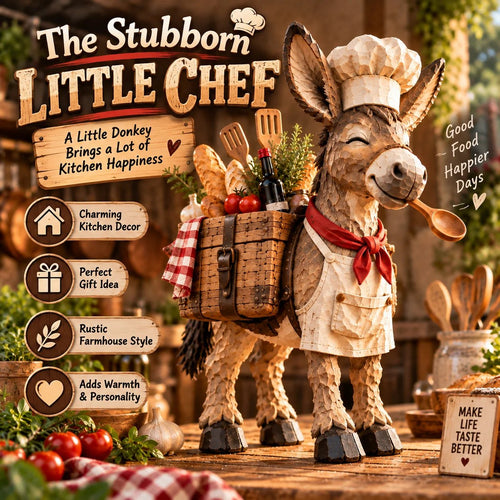 The Stubborn Little Chef — Carved Kitchen Donkey Figurine