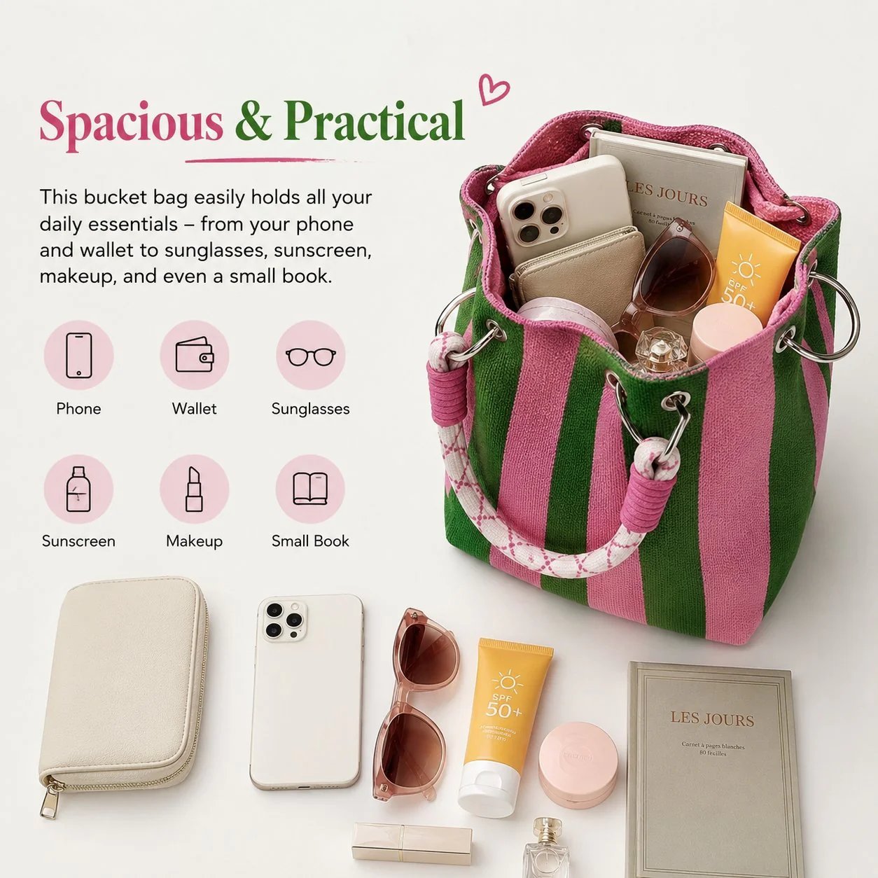 🏆👜 Limited-Time Sale: 49% OFF 🌴 Boho Striped Knit Bucket Handbag for Women – Handmade Summer Beach Shoulder Bag