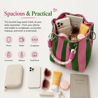 🏆👜 Limited-Time Sale: 49% OFF 🌴 Boho Striped Knit Bucket Handbag for Women – Handmade Summer Beach Shoulder Bag
