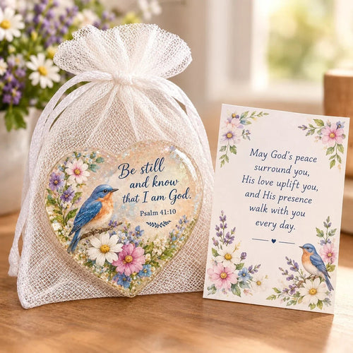 ✝️ Christian Faith Heart Keepsake with Prayer Card & Organza Bag