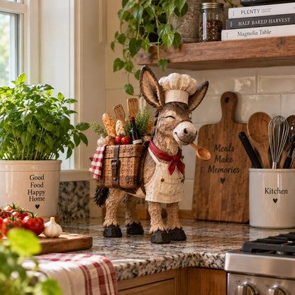 The Stubborn Little Chef — Carved Kitchen Donkey Figurine