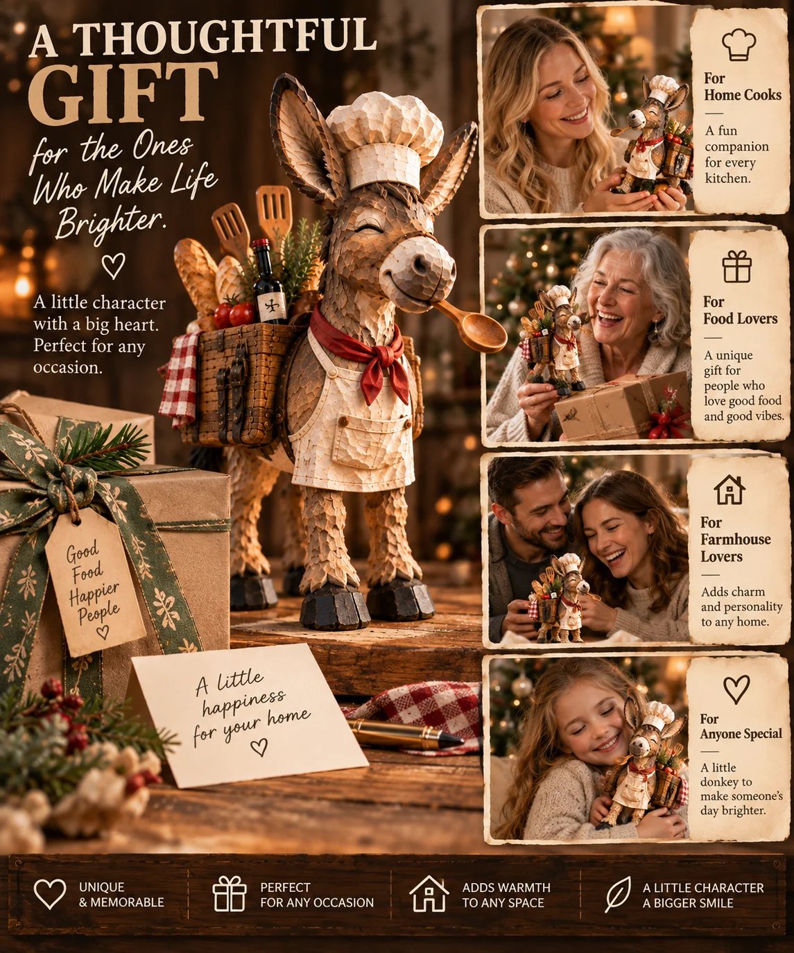 The Stubborn Little Chef — Carved Kitchen Donkey Figurine