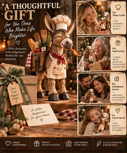 The Stubborn Little Chef — Carved Kitchen Donkey Figurine