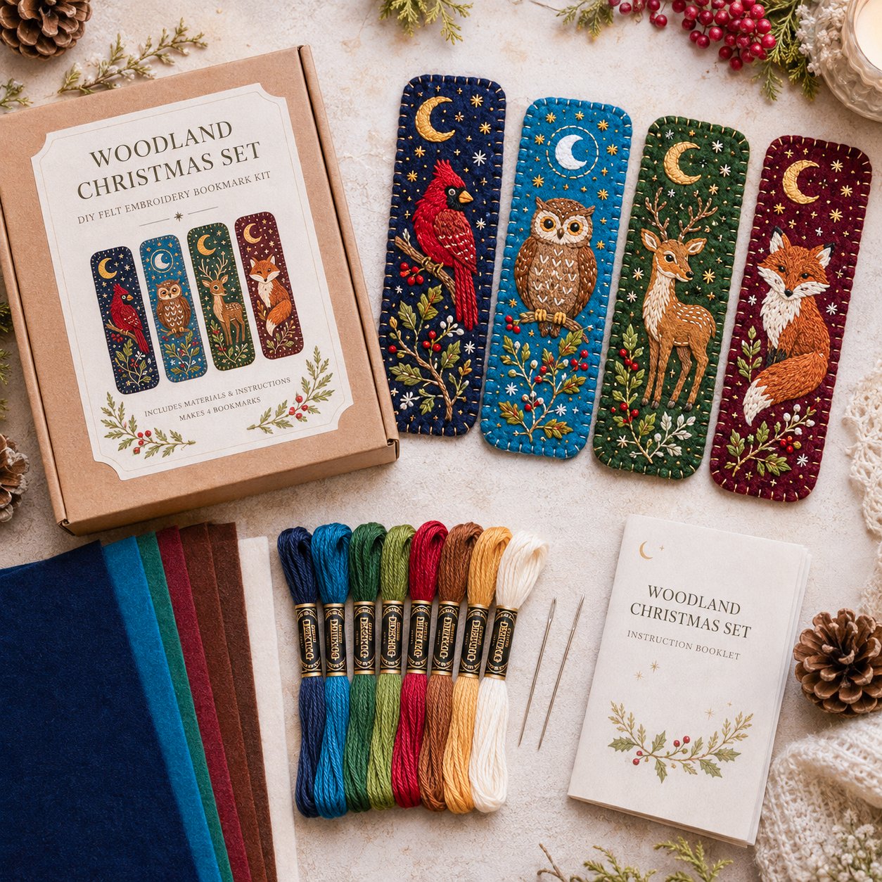 ⏳ Last Day 49% OFF – 🎄 DIY Felt Embroidery Bookmark Kit