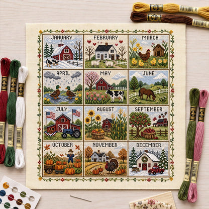 🔥LAST DAY48% OFF -🏡 12-Month Seasons & Holidays Cross Stitch Kit — Relaxing DIY Craft Project for Beginners & Craft Lovers