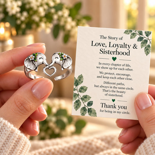 🐘 Pure Silver Elephant Heart Ring – Meaningful Sisterhood & Best Friend Gift