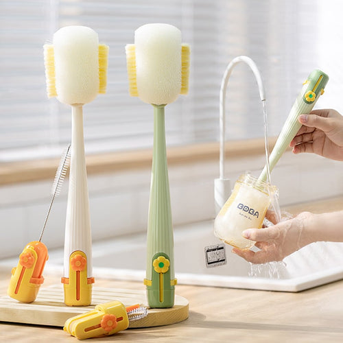 5-in-1 Bottle & Straw Cleaning Brush – Multifunctional Tool for Bottles, Cups, Straws (Cream White/Jasmine Green)-suhui