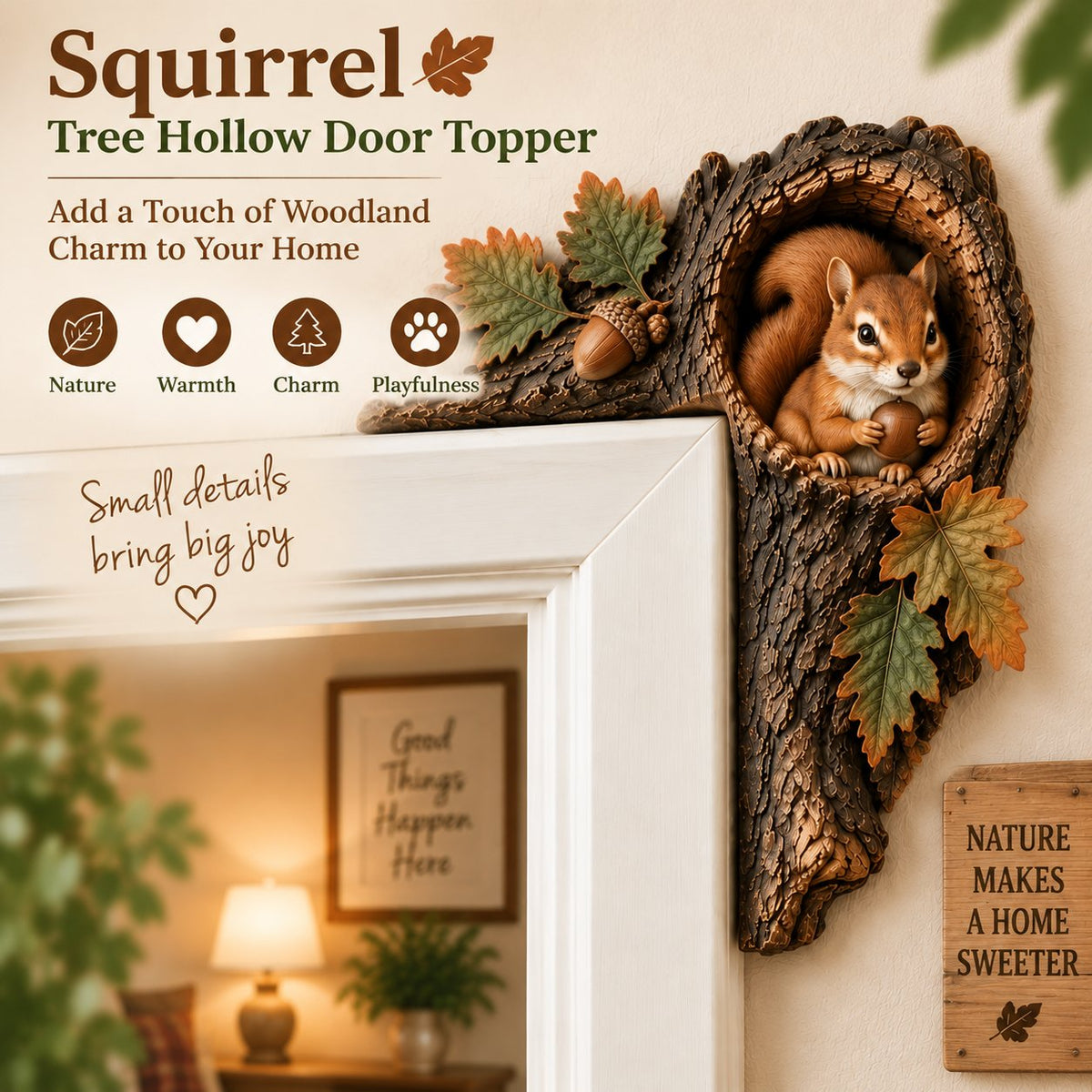 ⏰LAST DAY 49% OFF 🐿️ 3D Chipmunk Tree Hollow Door Topper | Woodland Animal Doorway Decor For Cozy Nature Homes