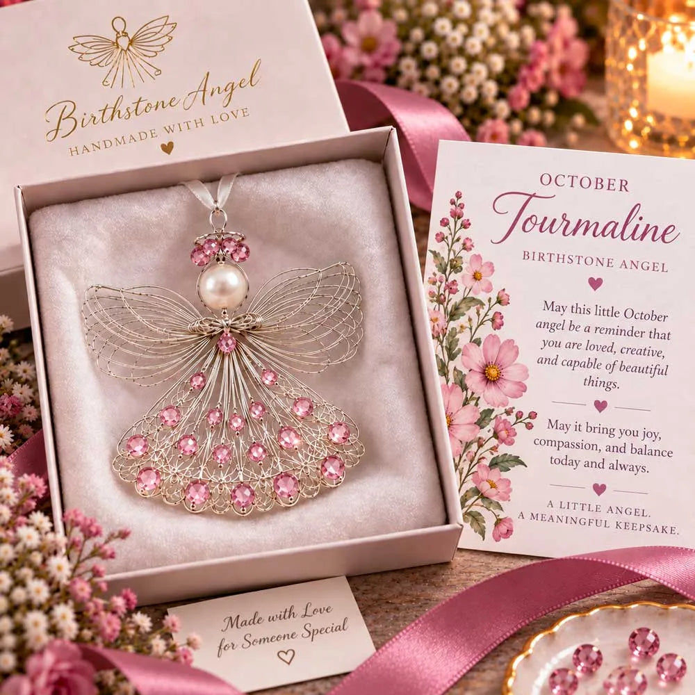 ⏳ Last Day 48% OFF – 👼Handmade Birthstone Angel Wire Ornament |12 Meaningful Birthstone Colors with Keepsake Card ✨