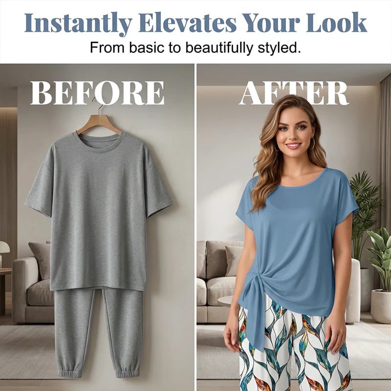 👚  NOW! 🌸 Women's Side-Tie Top & Patterned Pants Set – Flowy, adjustable fit & perfect for summer vacations or resort wear 👖