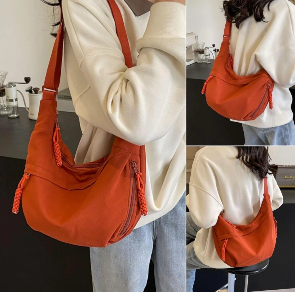Designer Direct Sales👜Women's Fashion Plain Color Nylon Crossbody Hobo Bag