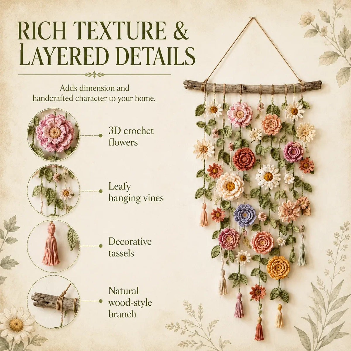 🔥🎁Boho Crochet Flower Wall Hanging Decor