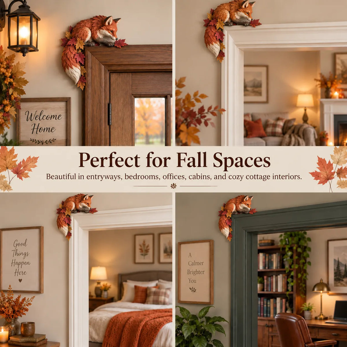 🔥LAST DAY 49% OFF - 🦊Autumn Fox & Maple Leaves Door Frame Corner Decor