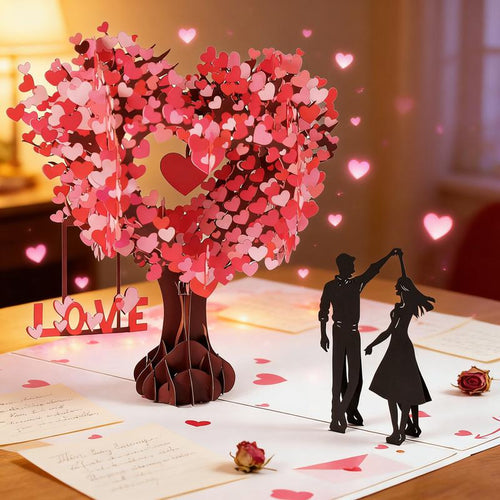 💕 Pop Up Anniversary Card, 3D Valentine's Day Anniversary Card with Love Tree & Hearts