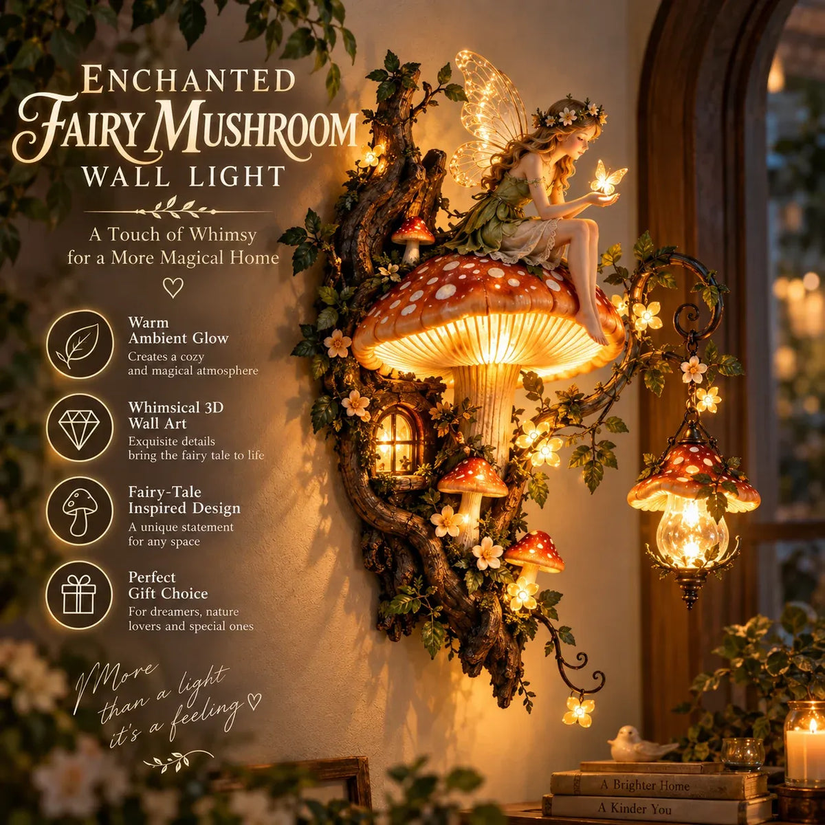 ⏰Limited Stock 49% OFF - 🧚✨ Enchanted Mushroom Fairy Wall Light 🍄🌿