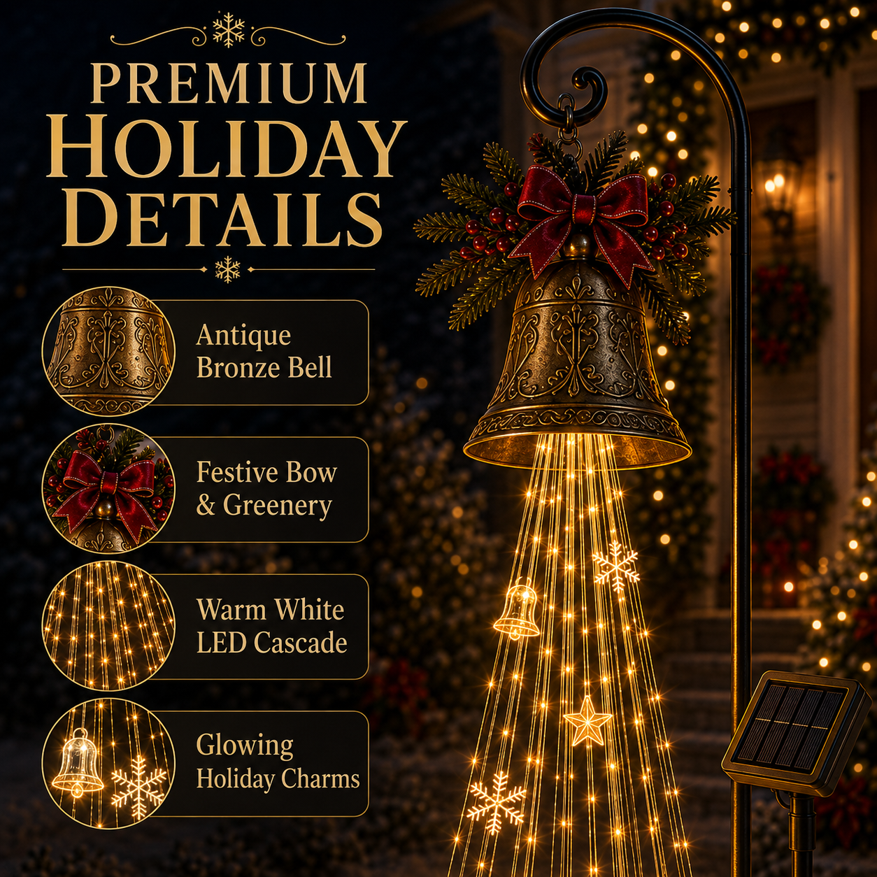 🔥Hot Sale 49% OFF🎄 Christmas Bell Cascade Solar Yard Light✨