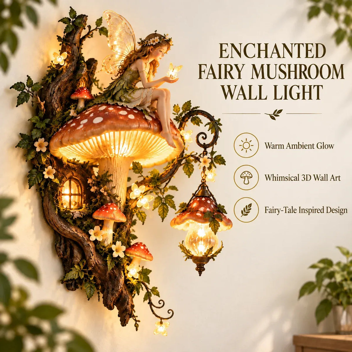 ⏰Limited Stock 49% OFF - 🧚✨ Enchanted Mushroom Fairy Wall Light 🍄🌿