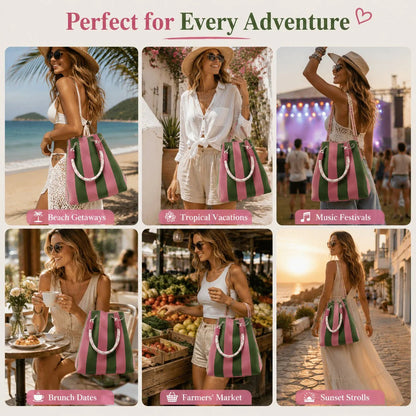 🏆👜 Limited-Time Sale: 49% OFF 🌴 Boho Striped Knit Bucket Handbag for Women – Handmade Summer Beach Shoulder Bag