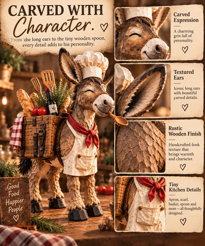 The Stubborn Little Chef — Carved Kitchen Donkey Figurine