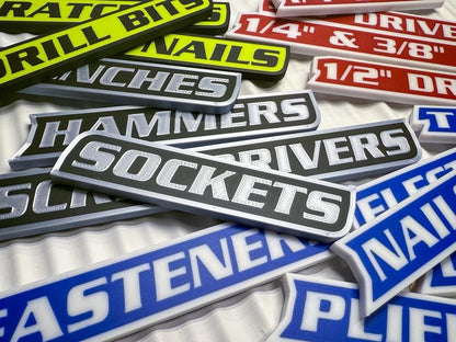 Custom Premium Magnetic Toolbox Labels for Tool Organization - 12 Pack of High Quality 3D Printed Personalized Magnets